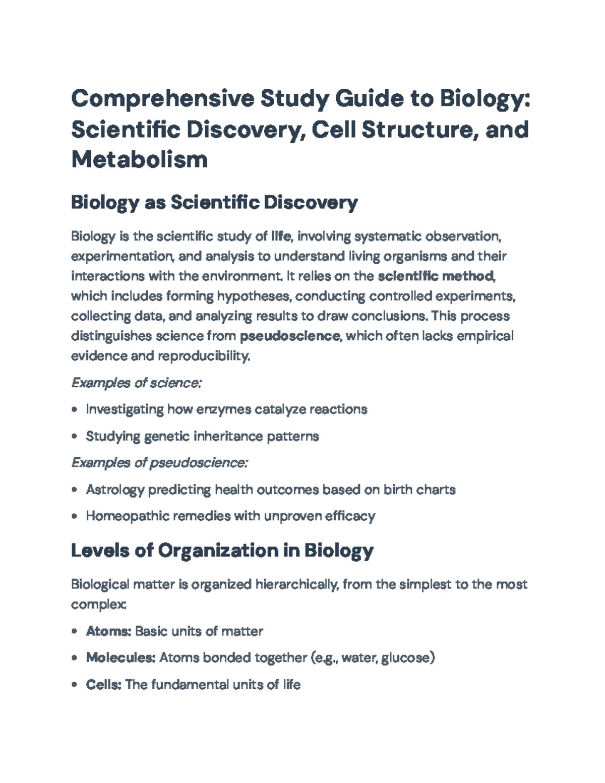 Comprehensive Biology Study Guide for Midterm Exam (BIO101) - Studocu