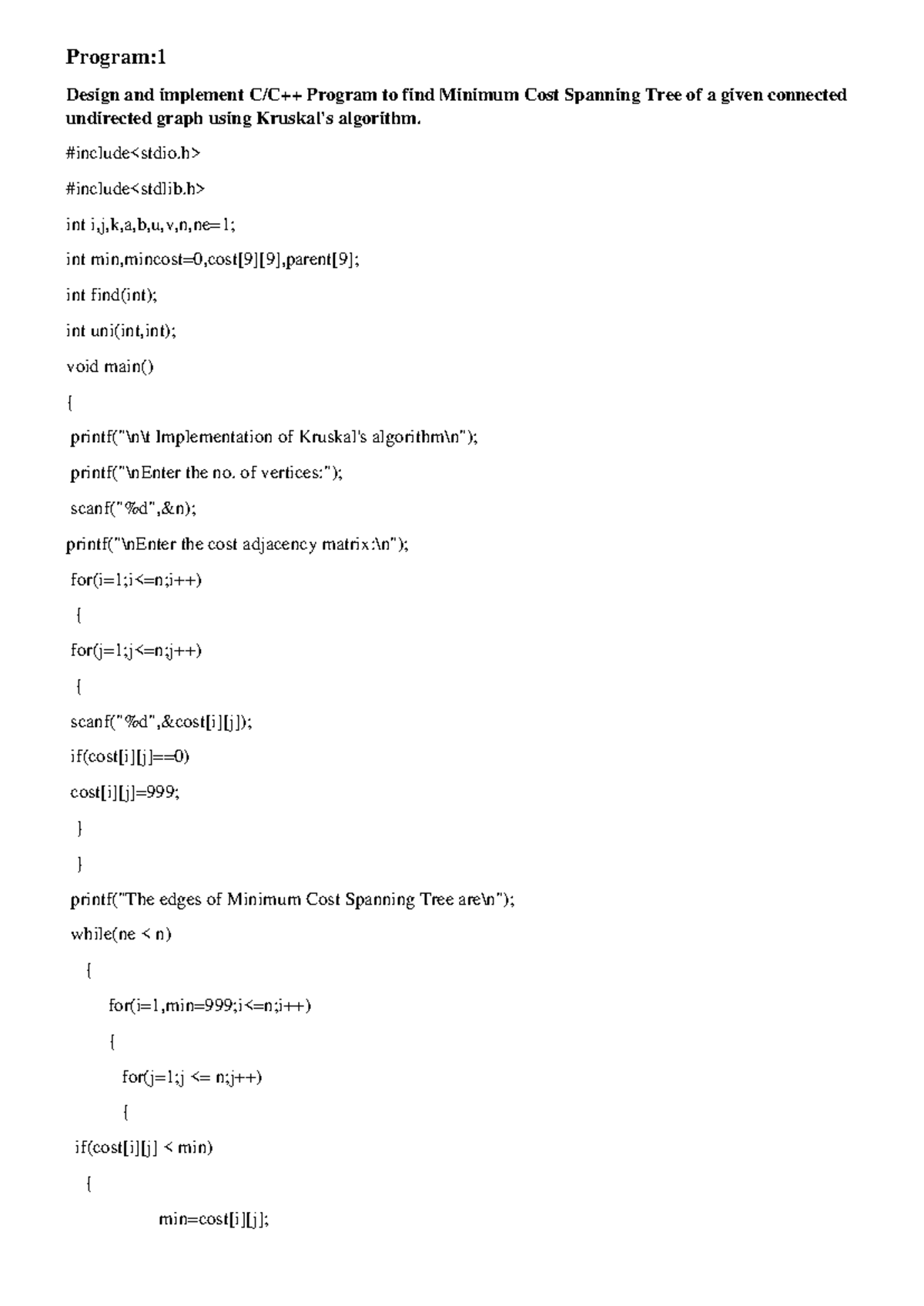 Program 1 - Mc easy p1 - Program: Design and implement C/C++ Program to ...