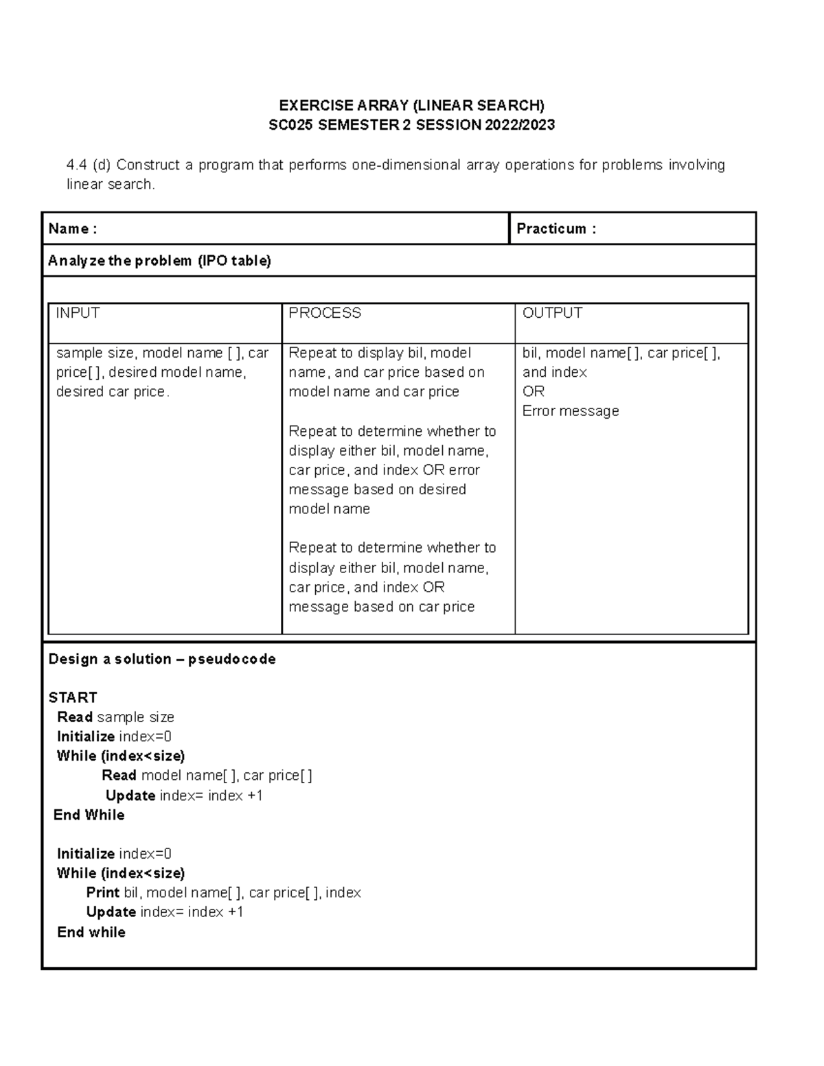 SC025 Assignment: Linear Search in One-Dimensional Arrays - Document Preview