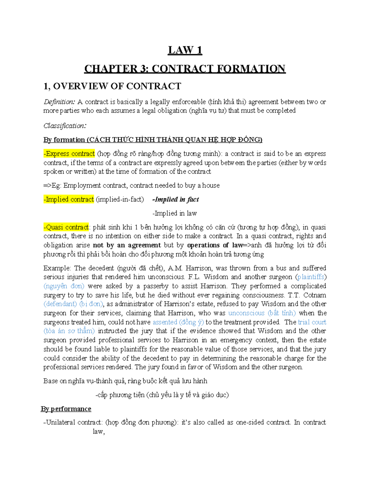 LAW 1 CHAPTER 3: OVERVIEW OF CONTRACT FORMATION AND VALIDITY - Studocu