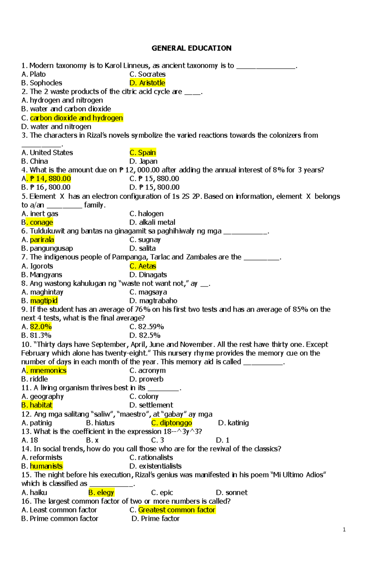 General Education 1: Quiz Questions and Answers - Studocu