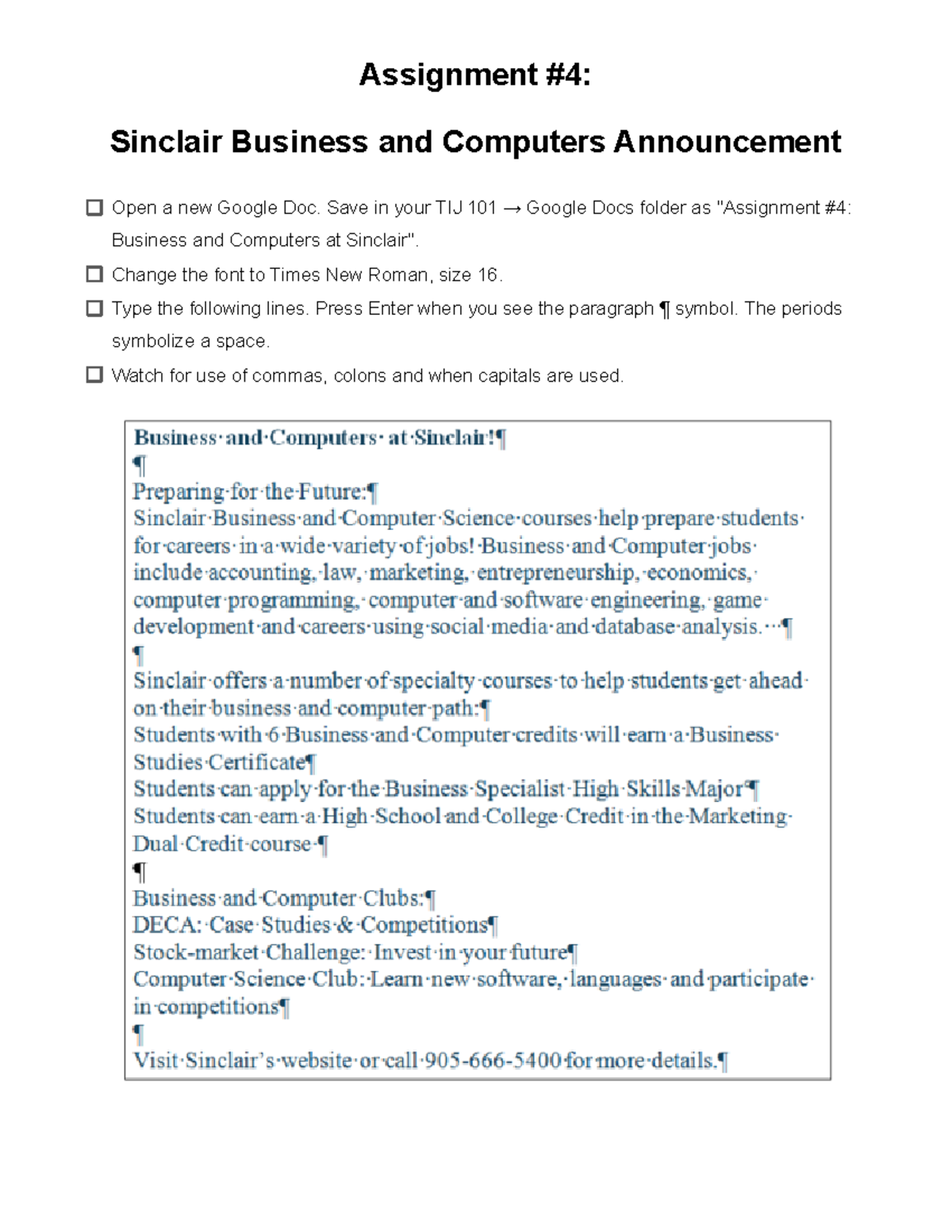 TIJ 101 - Assignment #4: Business and Computers Formatting Guide - Studocu