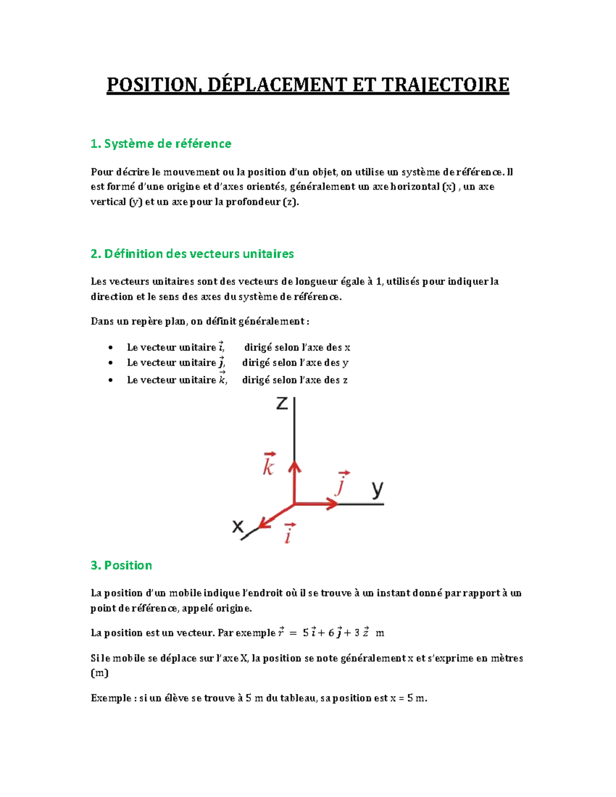 A01 Position, Déplacement et Trajectoire - 4ESO FR - Studocu
