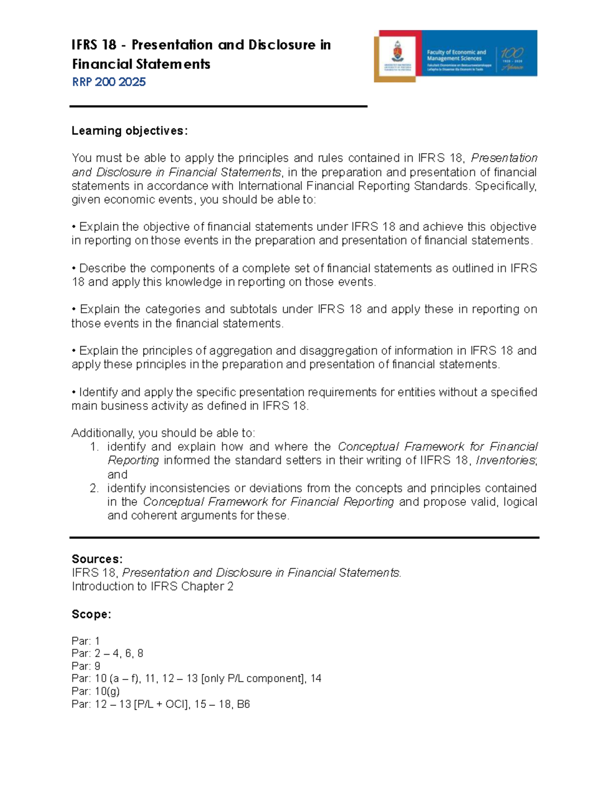 IFRS 18 Presentation & Disclosure in Financial Statements RRP 200 2025 ...