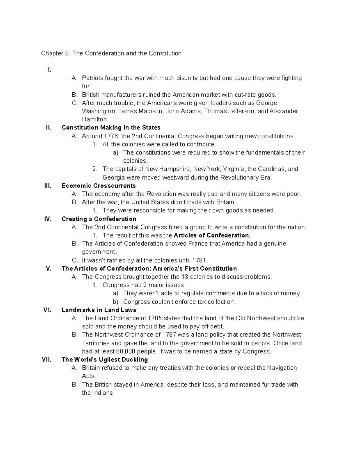 Outline Pageant 8 The Confederation and the Constitution - Chapter 8 ...