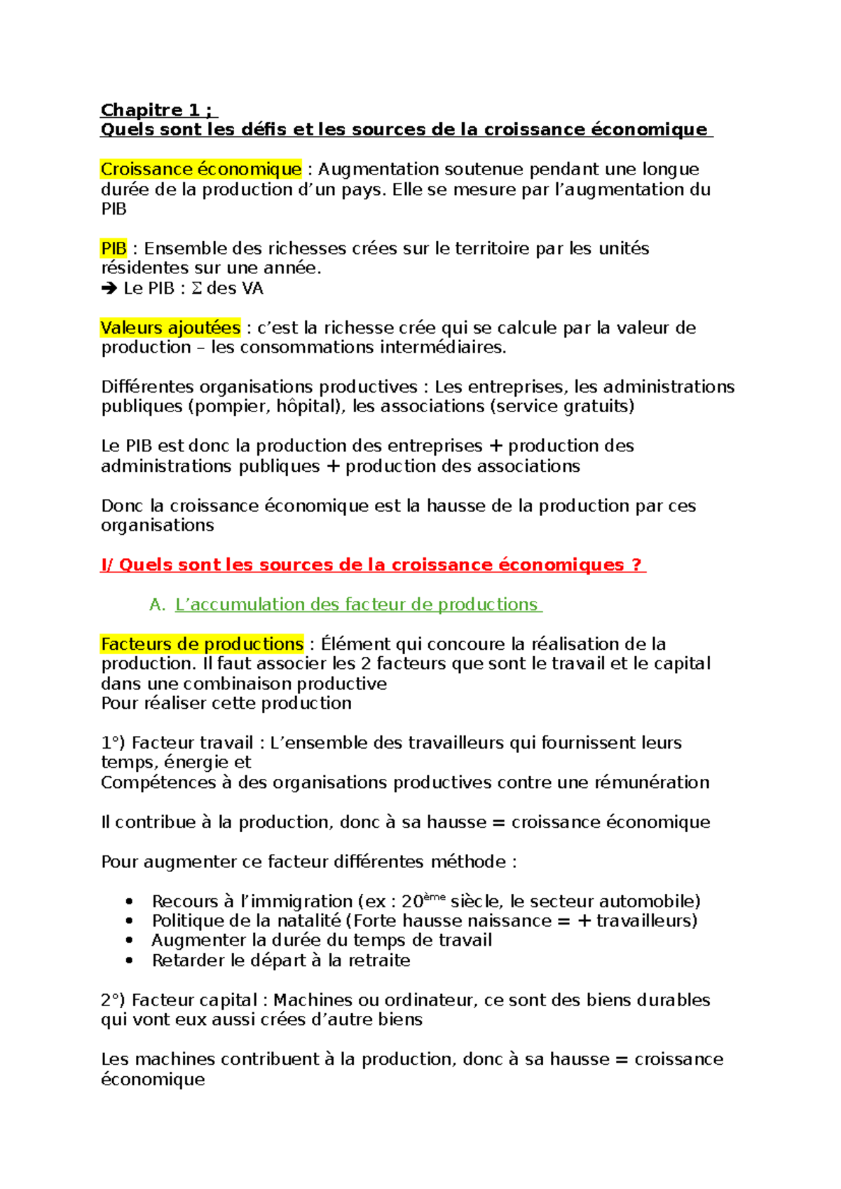 SES CHAP Croissance économique - Chapitre 1 ; Quels sont les défis et ...