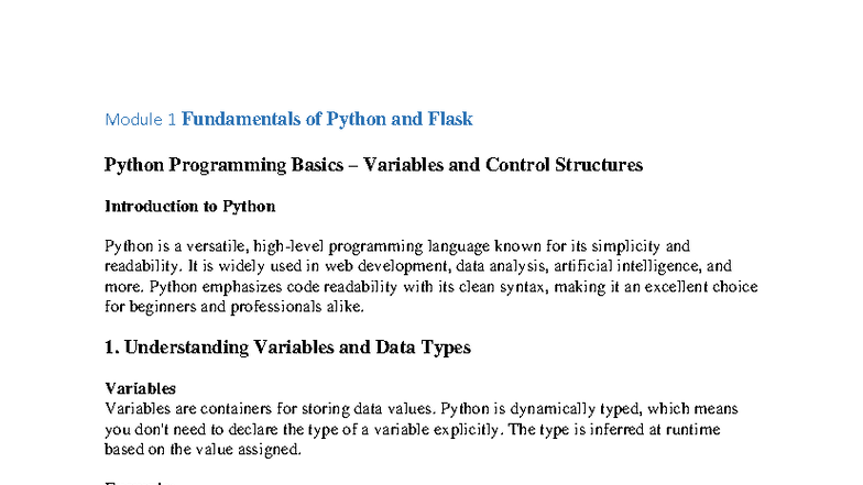 Module 1: Python & Flask Fundamentals - Programming Basics - Studocu