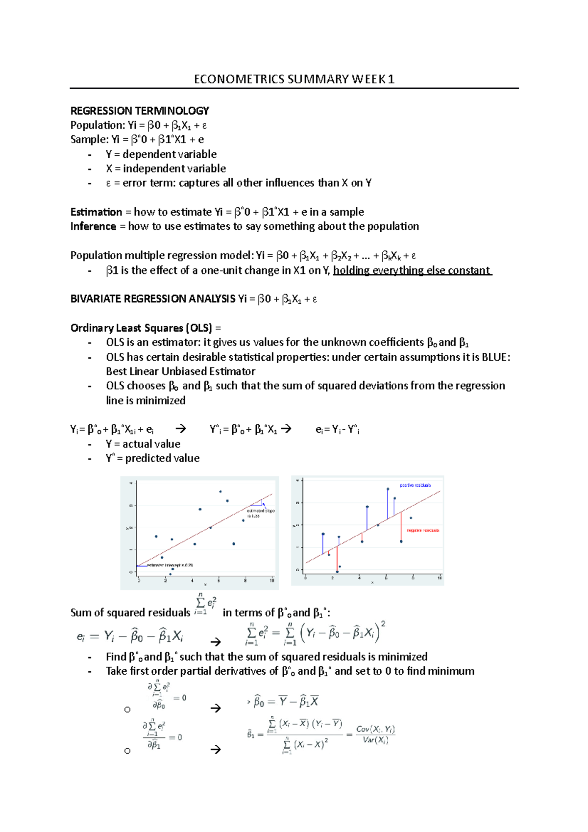 ECON 101: Weekly Econometrics Summary and Key Concepts - Studeersnel