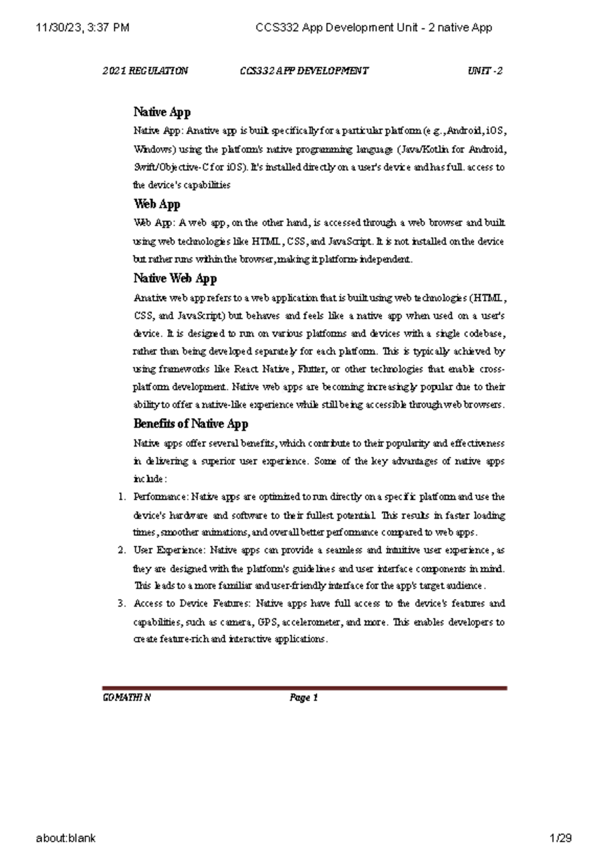 CCS332 Final Exam Notes - Understanding Native App Development - Studocu