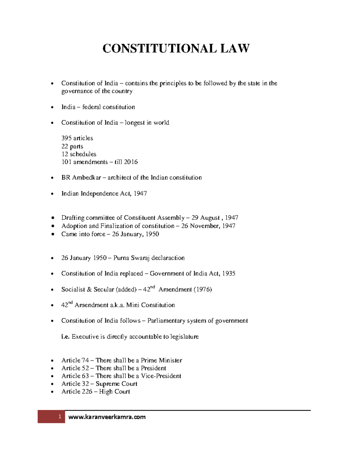 Constitutional Law (LAW 101): Overview of the Indian Constitution - Studocu