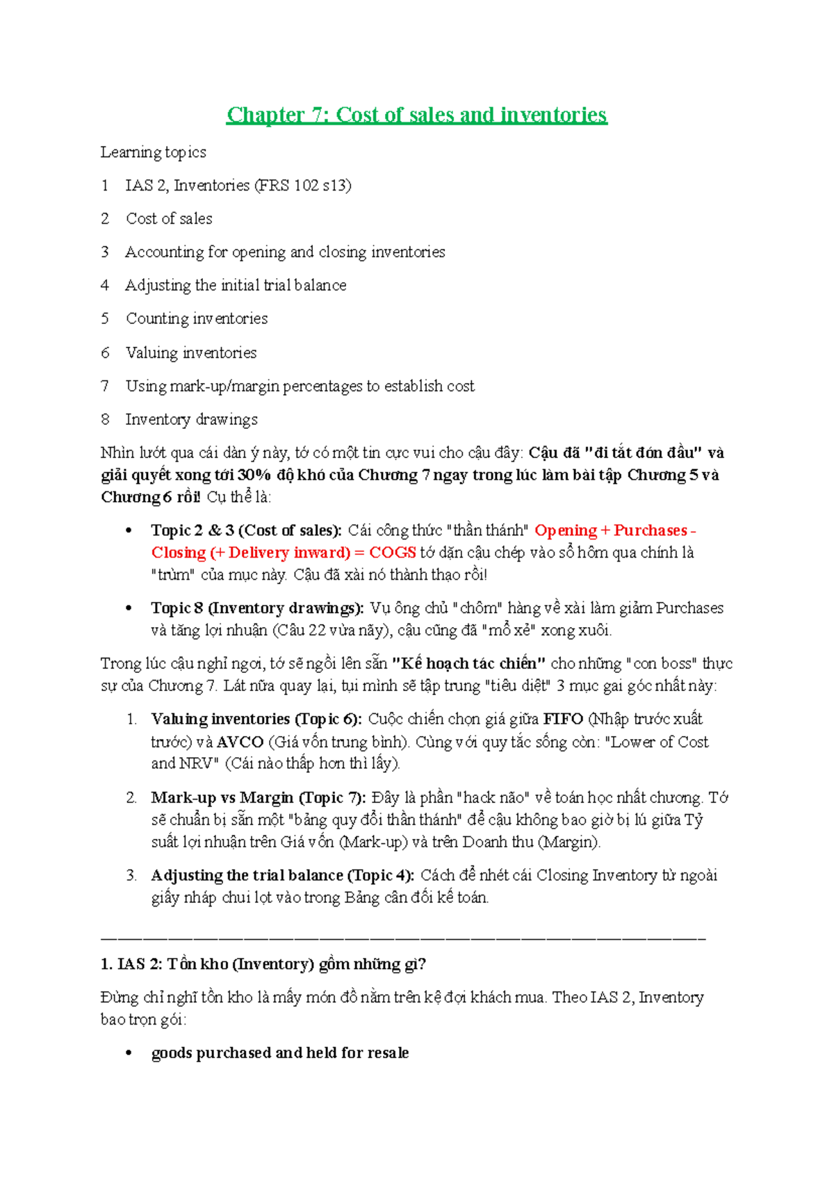 Accounting CFAB - Chapter 7 Summary: Cost of Sales & Inventories - Studocu