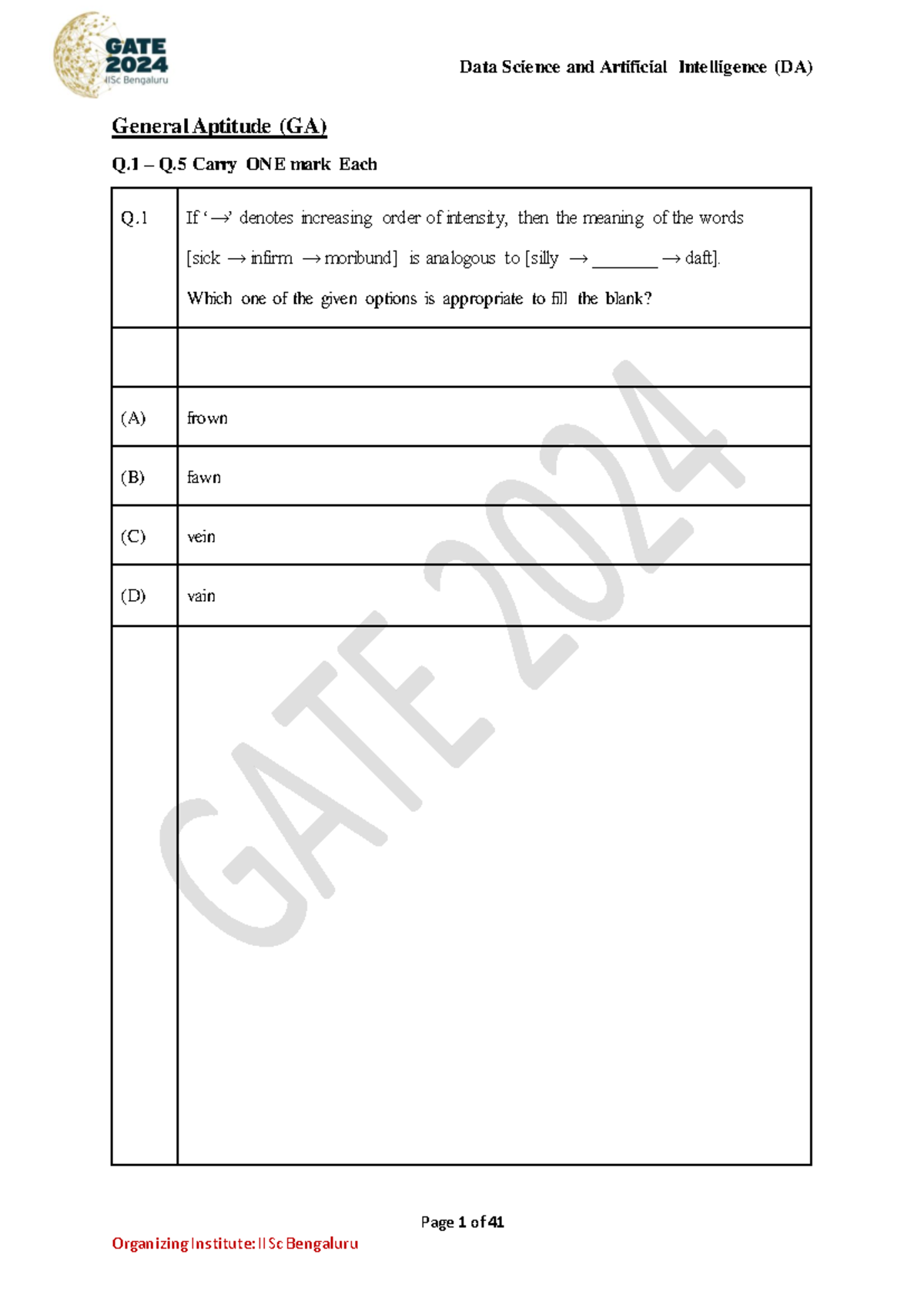 Gate 2024 da - practice paper - Page 1 of 41 General Aptitude (GA) Q ...