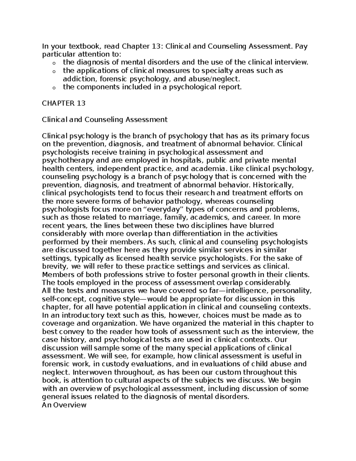 Unit 9: Chapter 13 - Clinical and Counseling Assessment Overview - Studocu