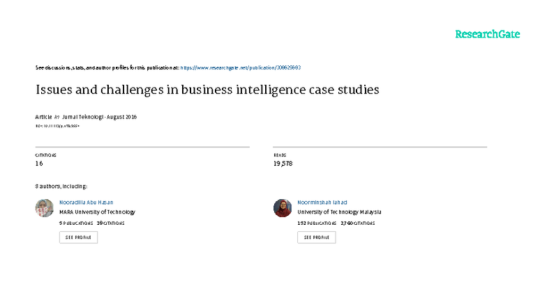 Issues and Challenges in Business Intelligence Case Studies (2016 ...
