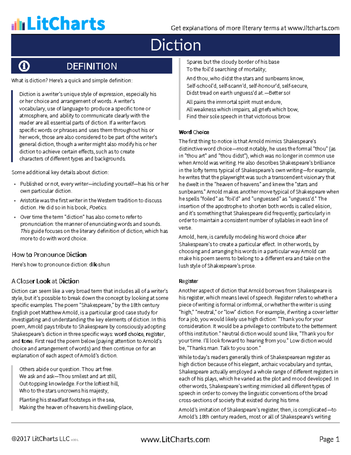 Diction Study Notes for Literature: Key Terms and Analysis - Studocu