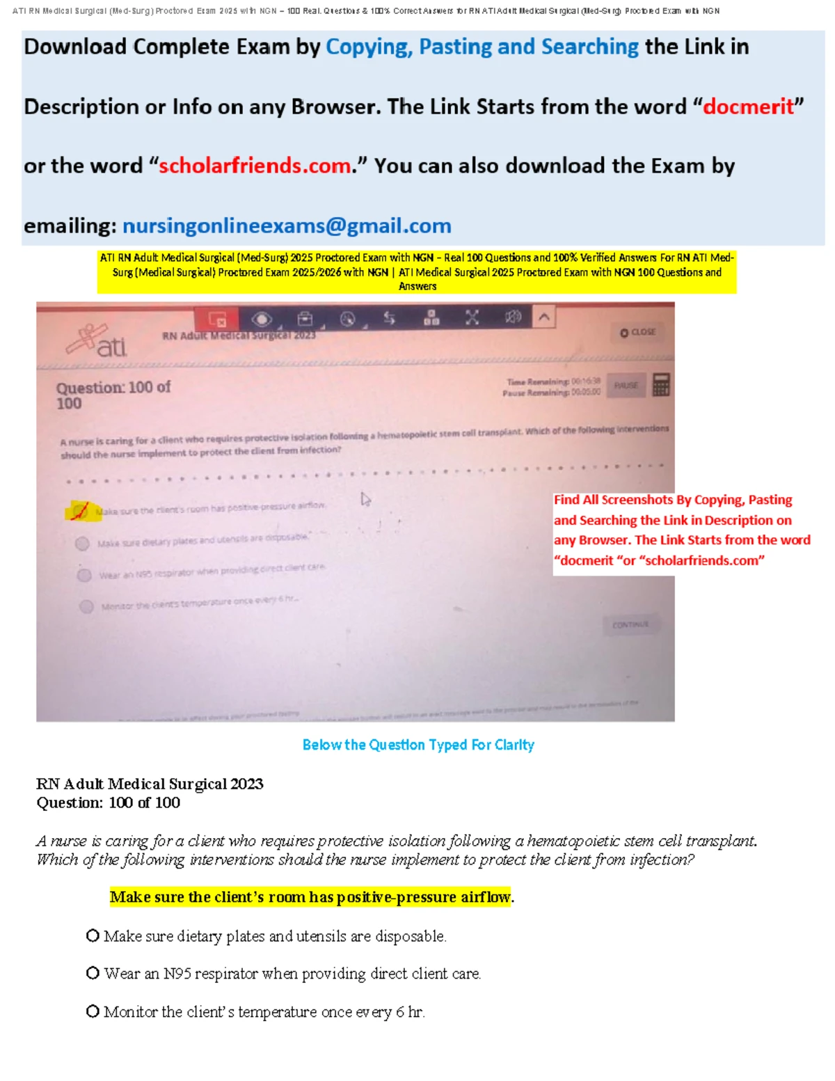 ATI RN Med Surg 2025 Proctored Exam with NGN: 100% Verified Answers ...