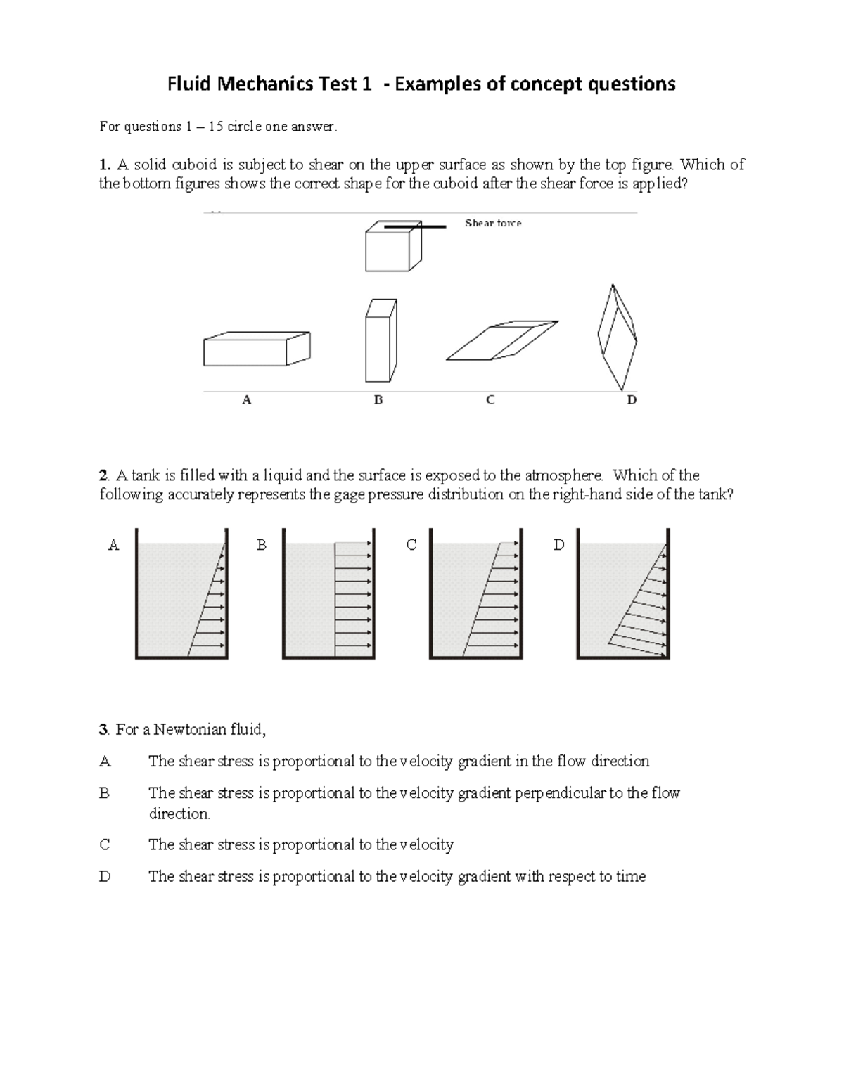 Fluid Mechanics Test 1: Key Concept Questions and Answers - Studocu