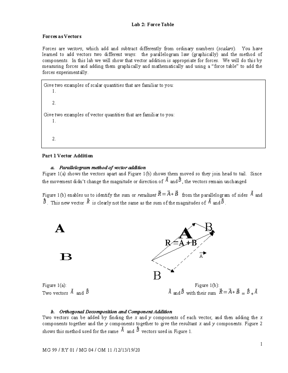 Lab 02: Force Table Experiment and Vector Addition Techniques - Studocu