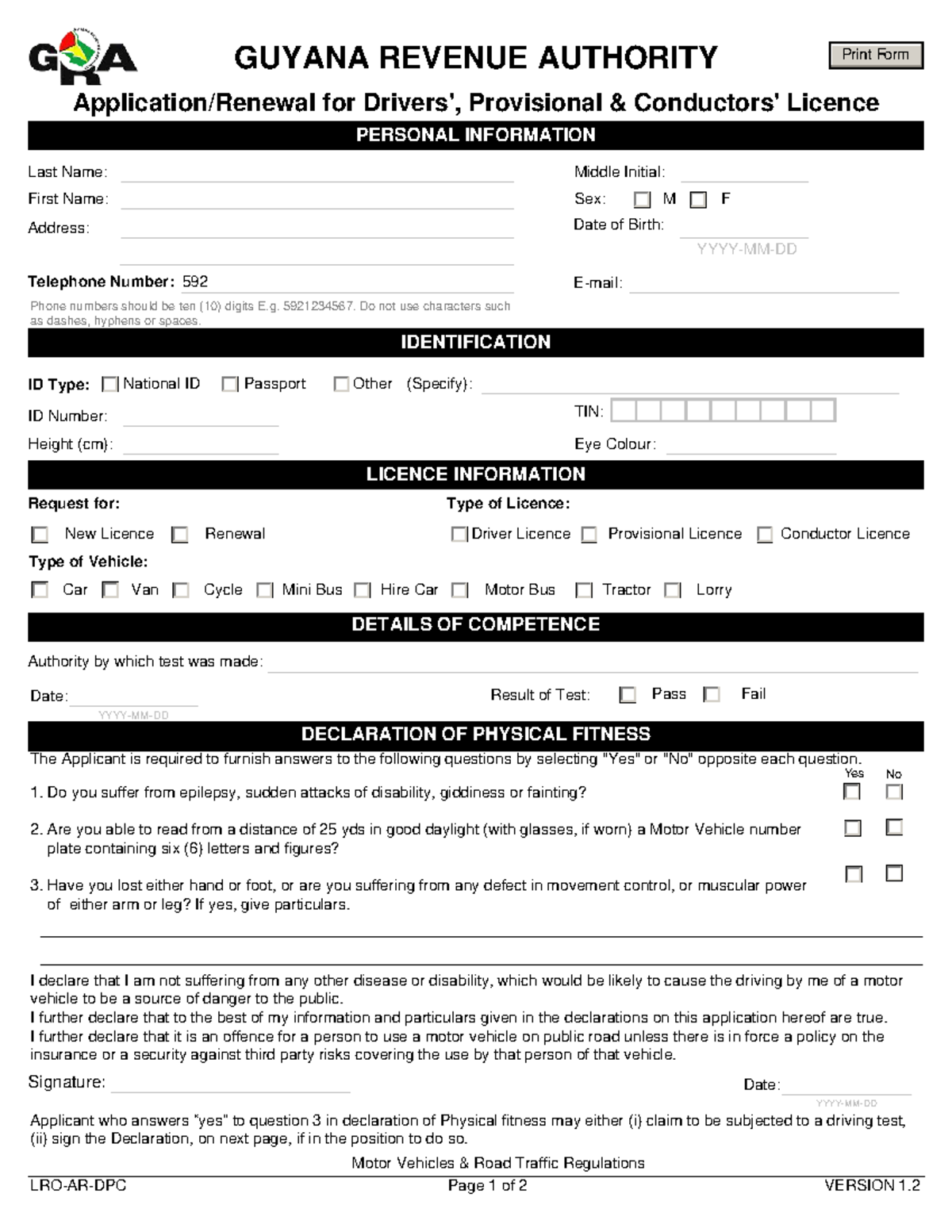 Application for Driver Provisional Licence - GUYANA REVENUE AUTHORITY ...