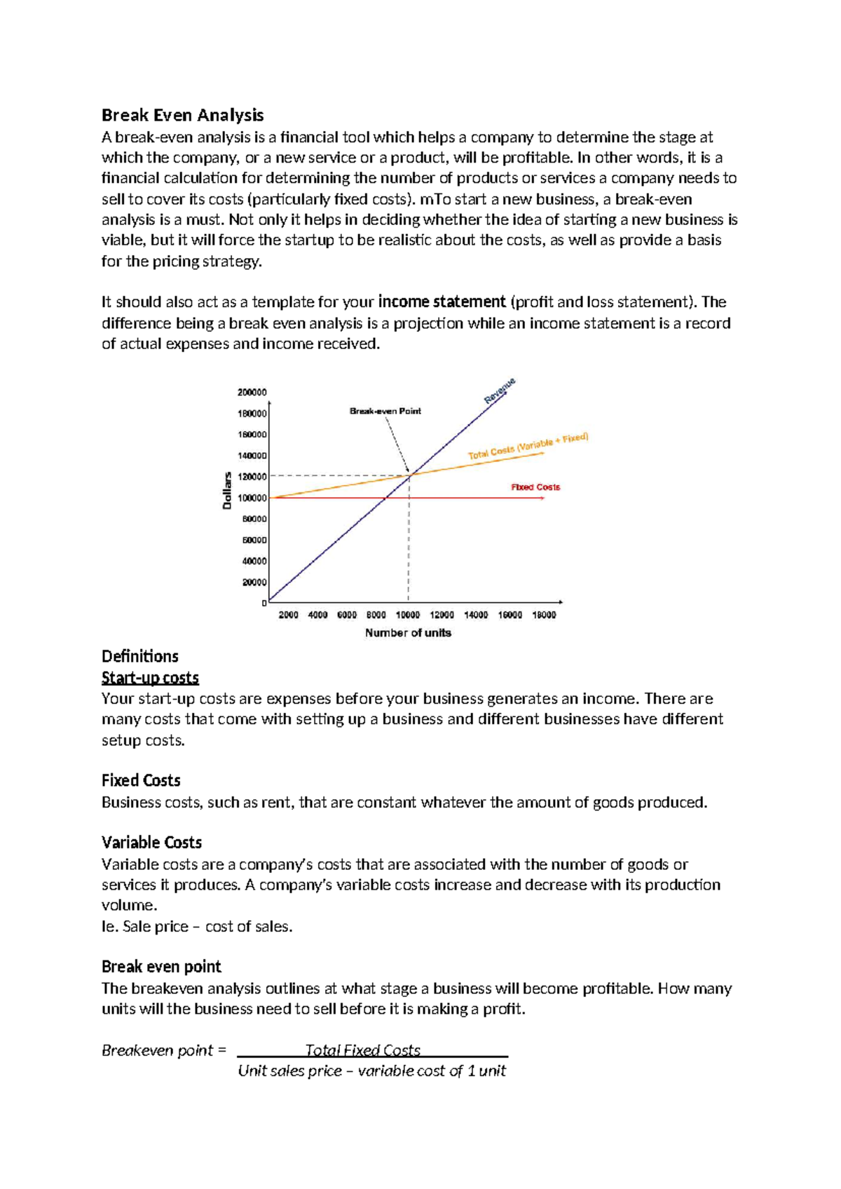 Break Even Analysis: Understanding Profitability and Costs - Studocu