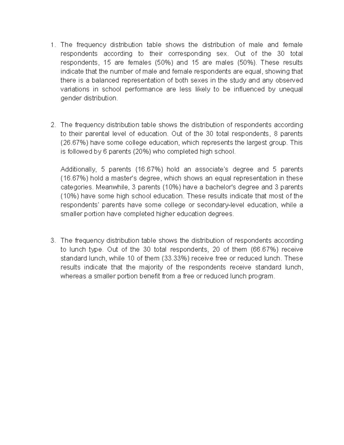 Stats Assignment: Interpretation of Frequency Distributions (1-3) - Studocu