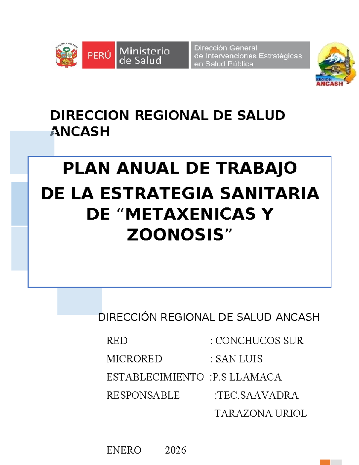 PLAN ANUAL DE TRABAJO EN ENFERMEDADES METAXÉNICAS 2026 - Studocu