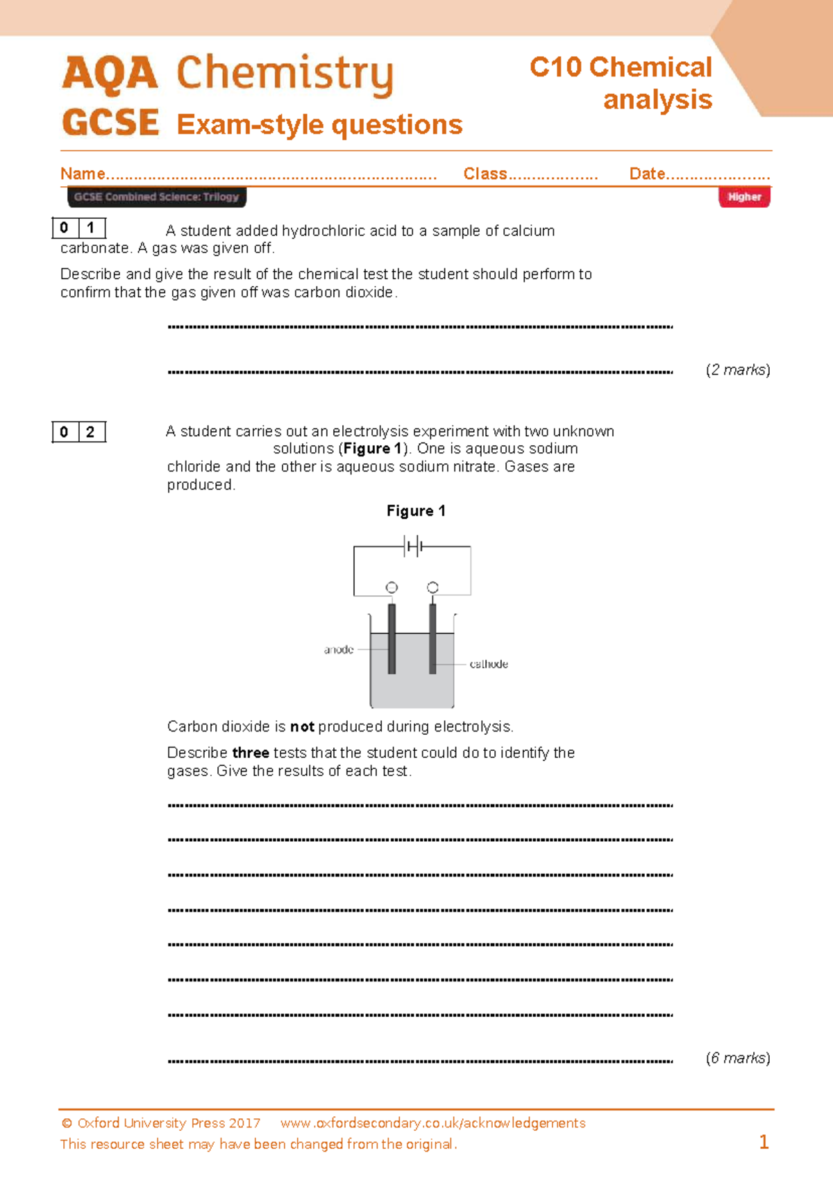 C12 Chemistry Paper 2 Questions - End of Topic Review - Studocu