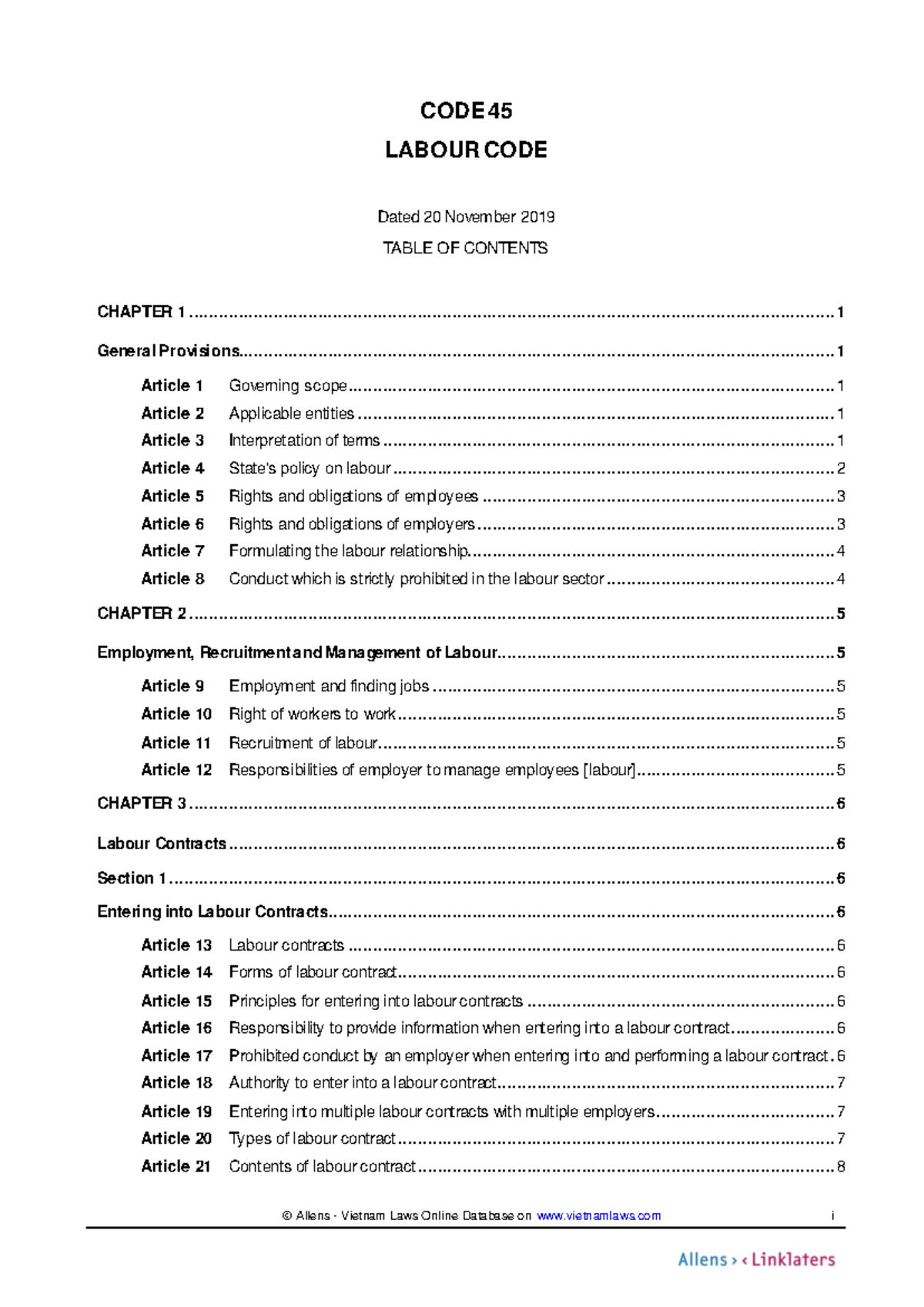 Labour Code 2019 (CODE 45): Comprehensive Overview and Provisions - Studocu