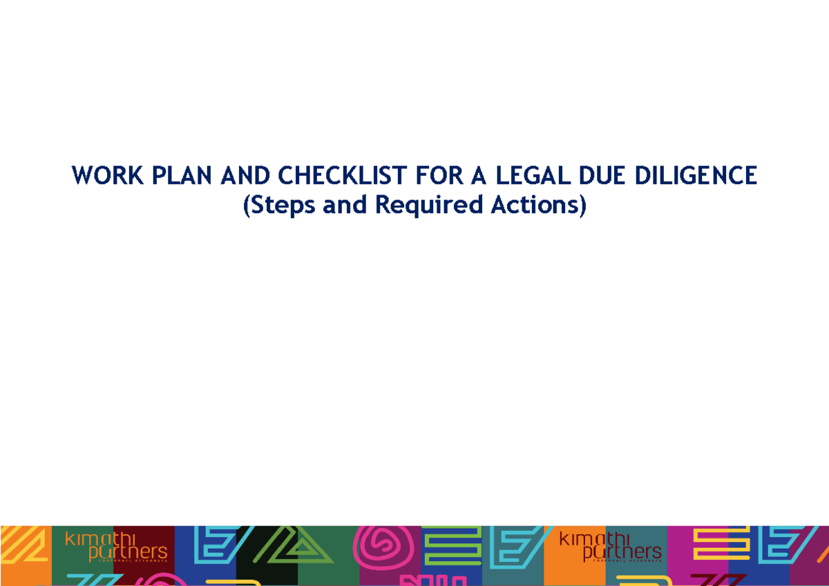 Legal Due Diligence Work Plan & Checklist (Steps & Actions) - Studocu
