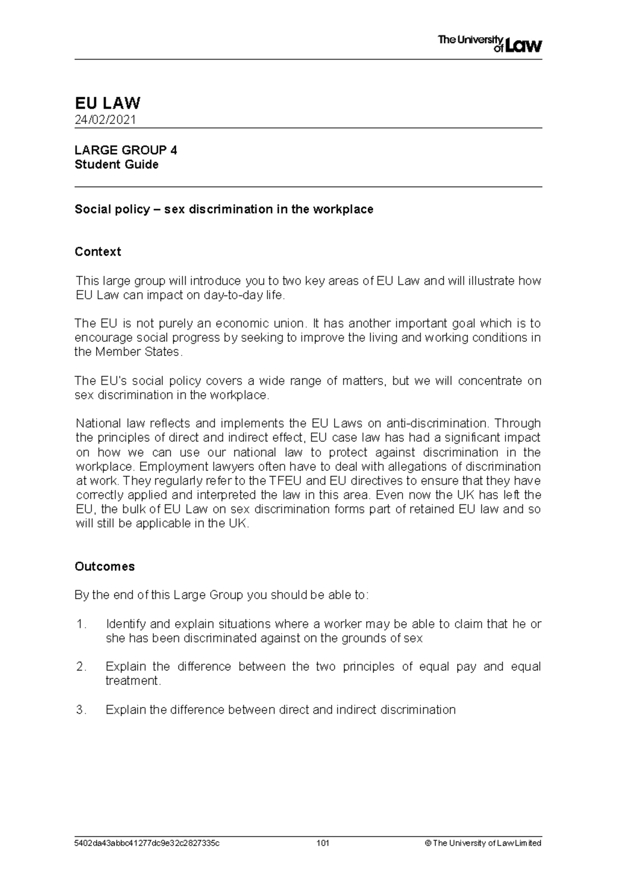 LG 4 NEW - LG 4 - EU LAW 24/02/ LARGE GROUP 4 Student Guide Social ...