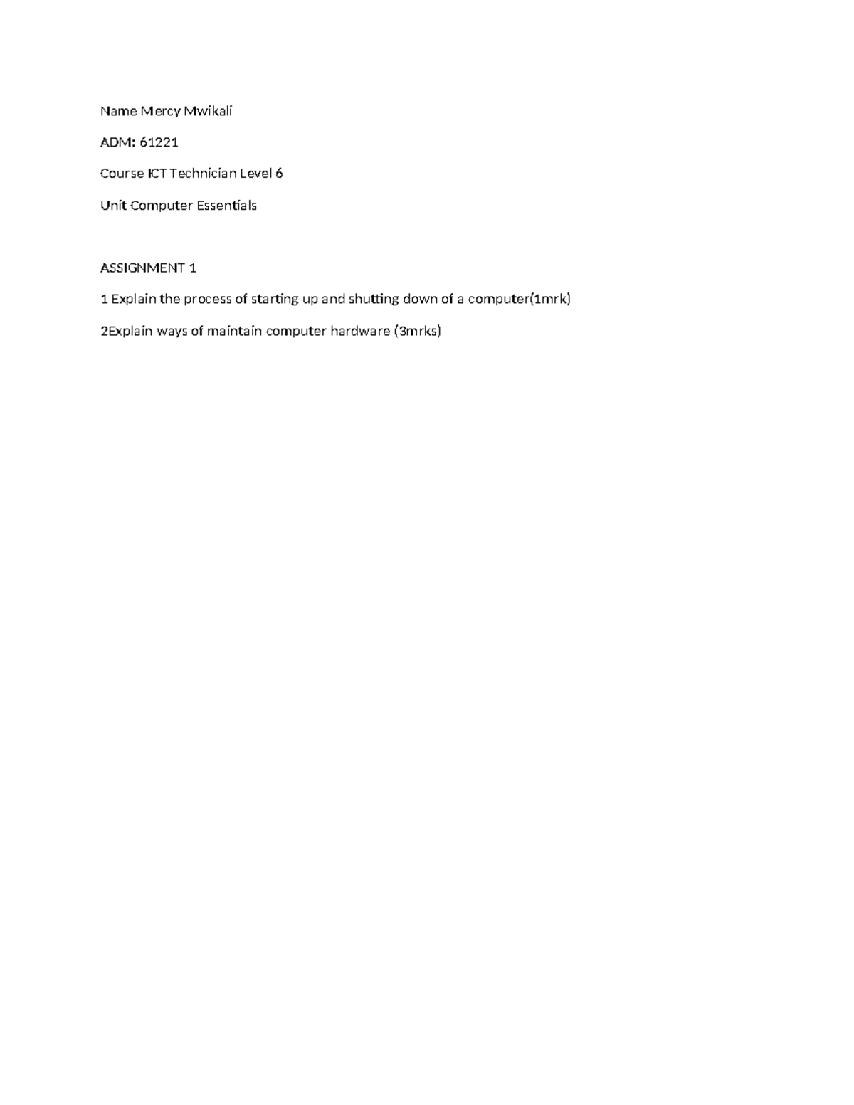 ICT Technician Level 6: Computer Essentials Assignment 1 Notes - Studocu