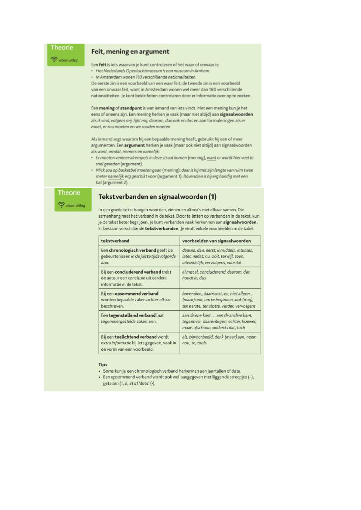Teit, mening en argument: Tekstverbanden en signaalwoorden - Studeersnel