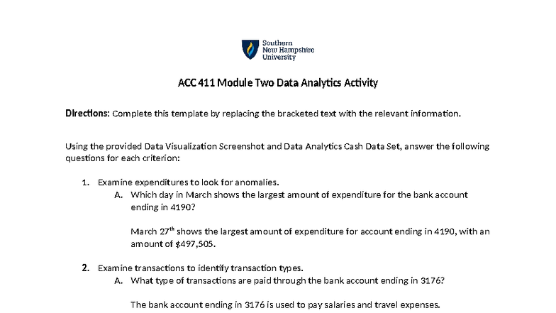 ACC 411 Module 2 Data Analytics Activity: Analyzing Expenditures and ...