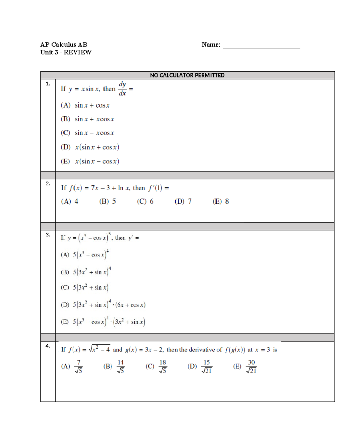 AP Calculus AB: Unit 3 Review Notes for Exam Prep - Studocu