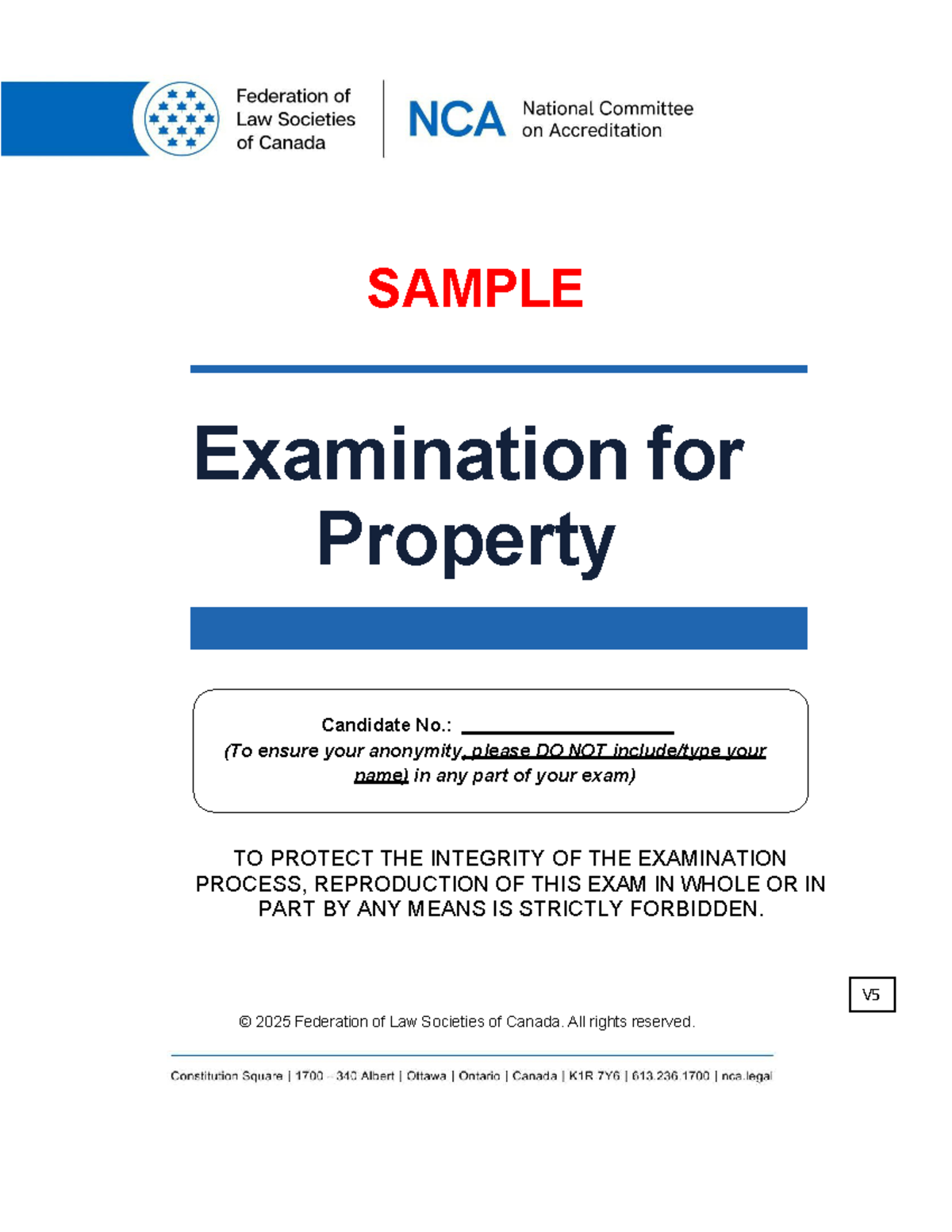 SAMPLE Property Exam 2025: Candidate Anonymity & Exam Guidelines - Studocu