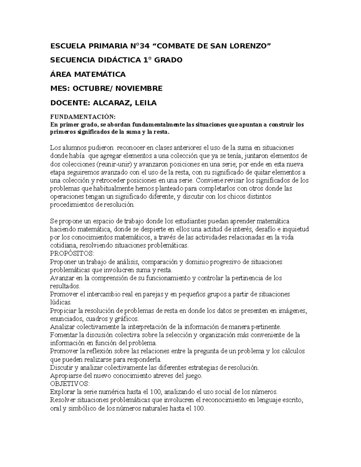 Secuencia Didáctica 1° Grado: Construyendo Sumas y Restas en Matemática ...