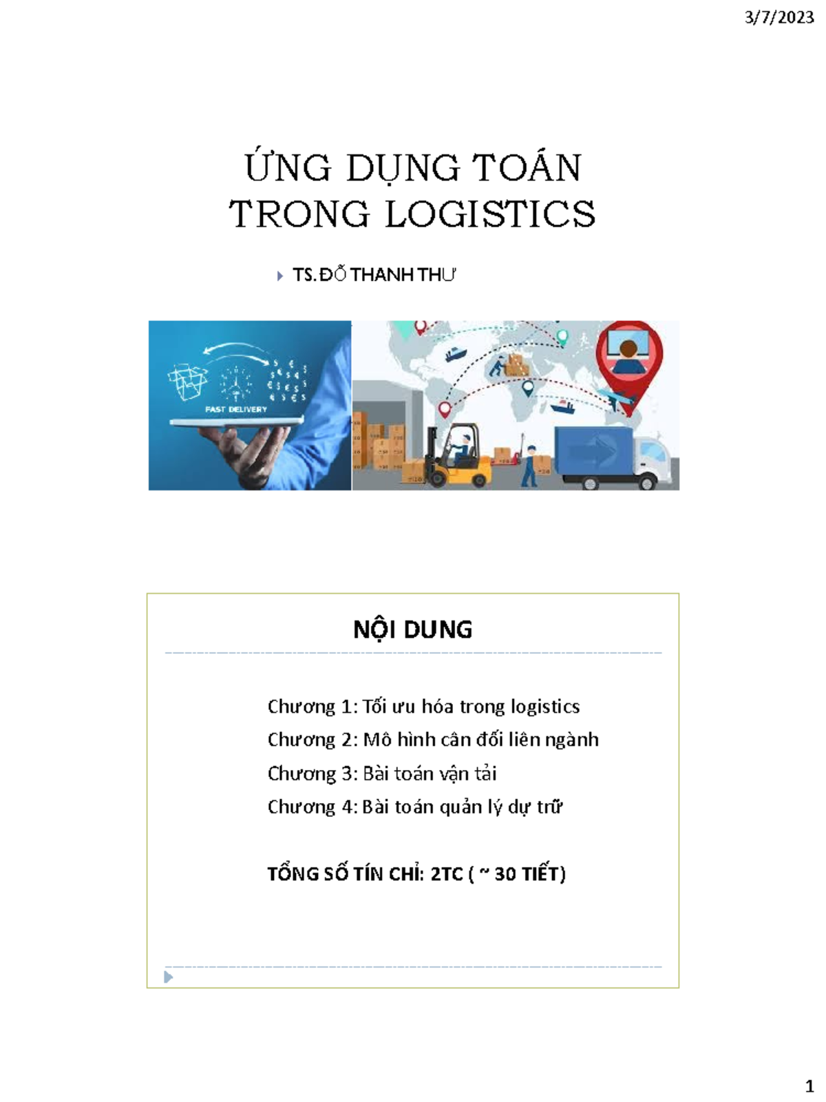 Tối Ưu Hóa trong Logistics - Chương 1 (Toan Logistics) - Studocu
