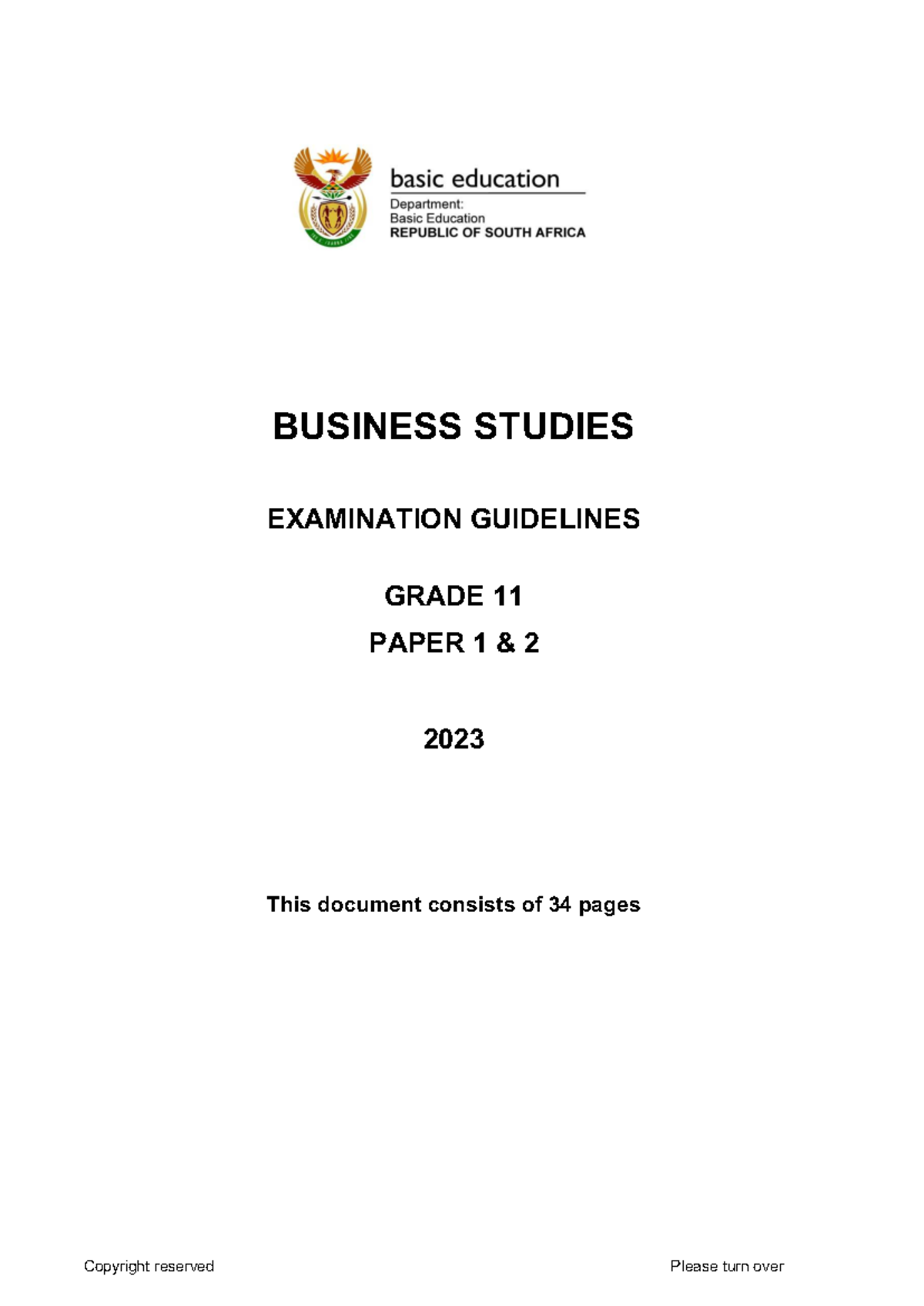 BUSINESS STUDIES GRADE 11 EXAMINATION GUIDELINES PAPER 1 & 2 2023 - Studocu