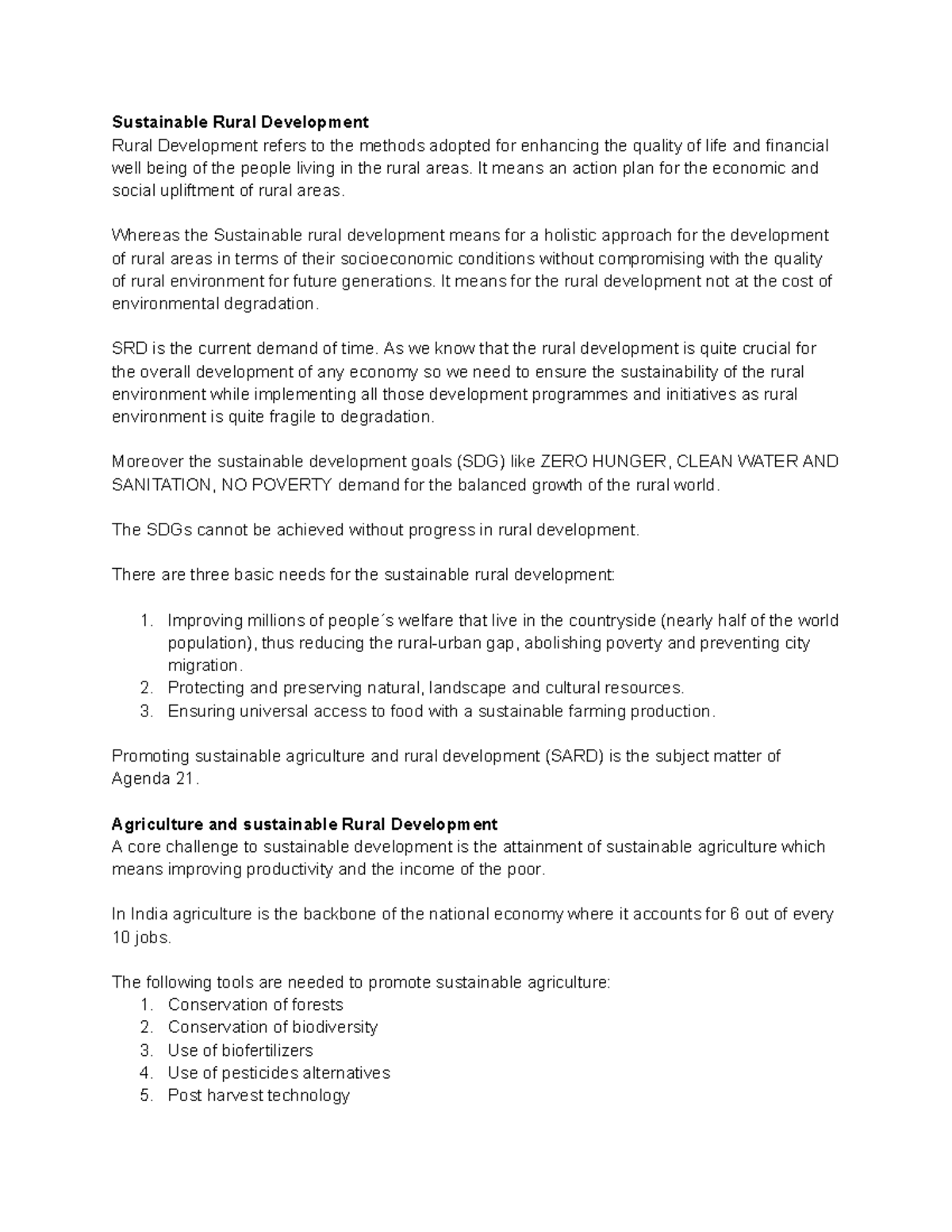 Sustainable Rural Development - It means an action plan for the ...