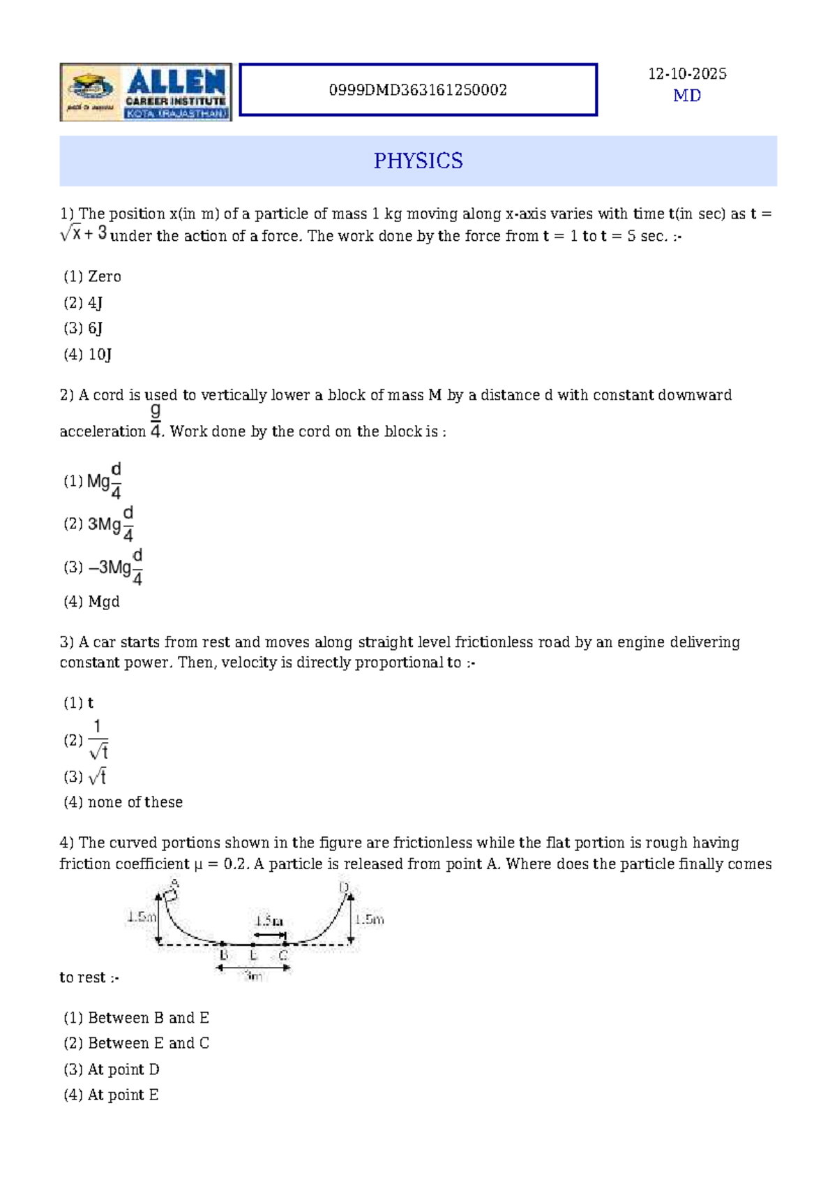 MD PHYSICS Test Solution - Recent Exam Questions and Answers - Studocu