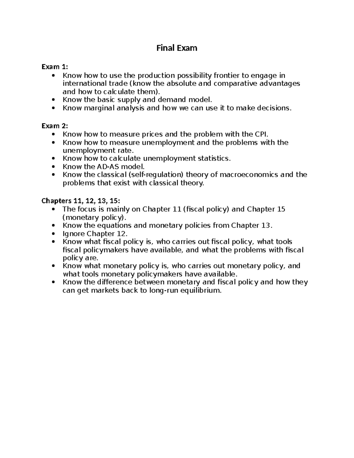 Final Exam Study Guide for Economics (ECON101) - Key Concepts and ...