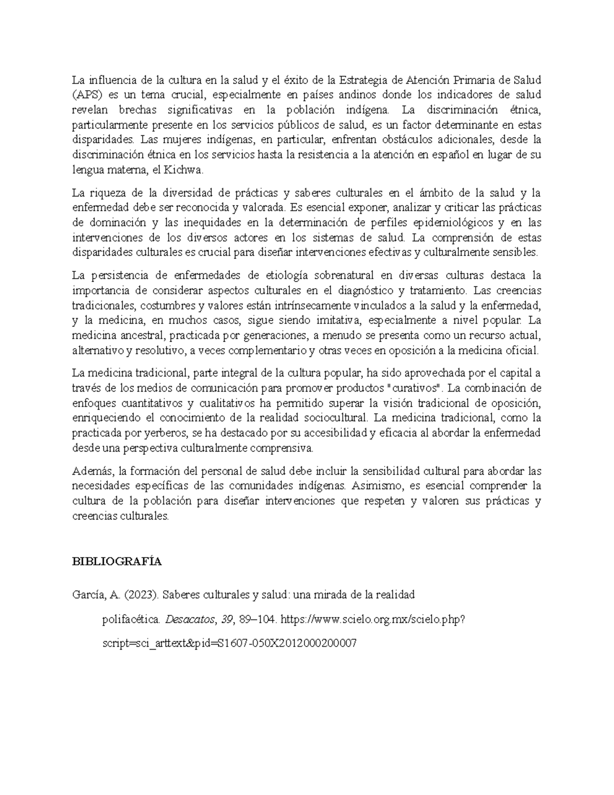 La influencia cultural en la salud y la Estrategia de APS en Andinos ...