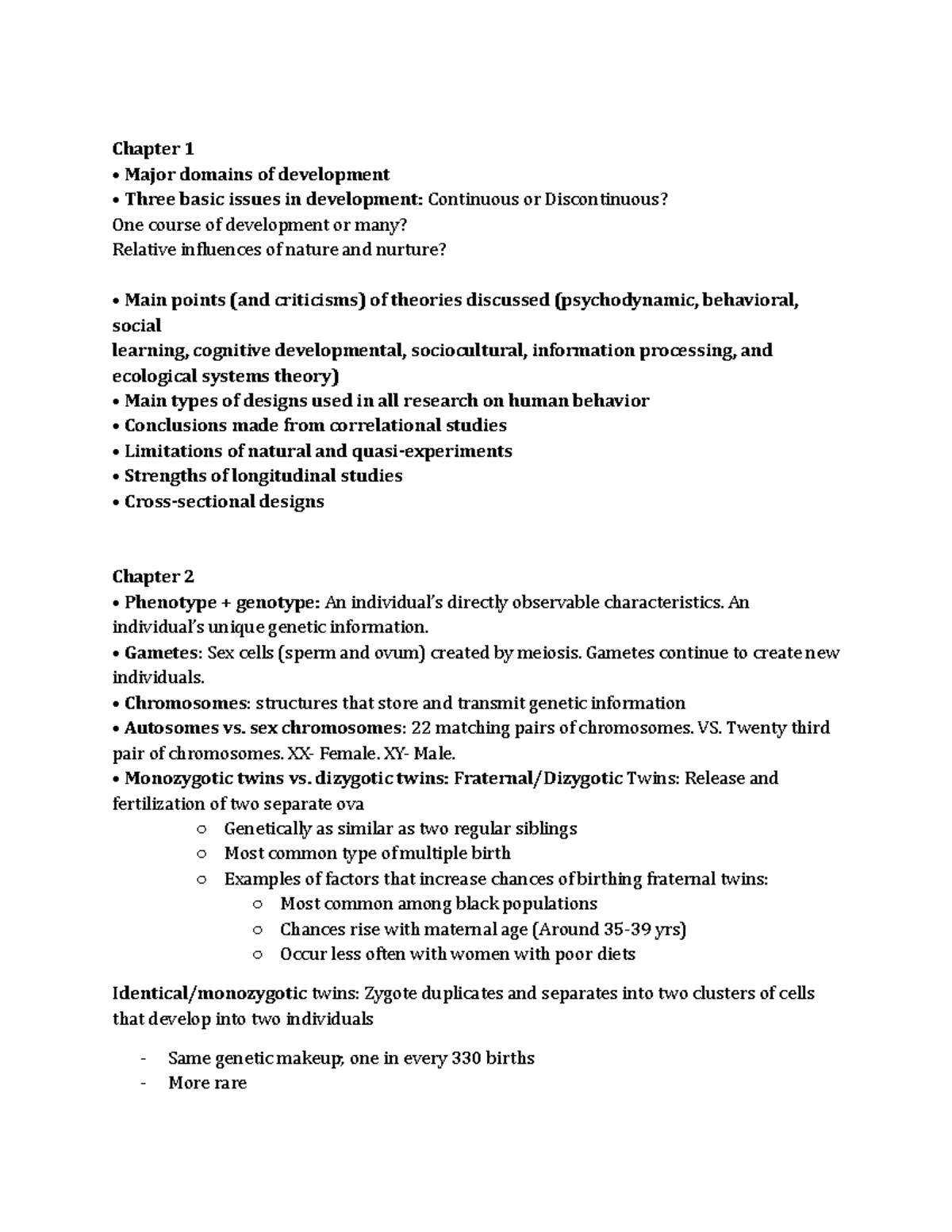 Psych 214: Developmental Psychology - Chapters 1 to 3 Overview - Studocu