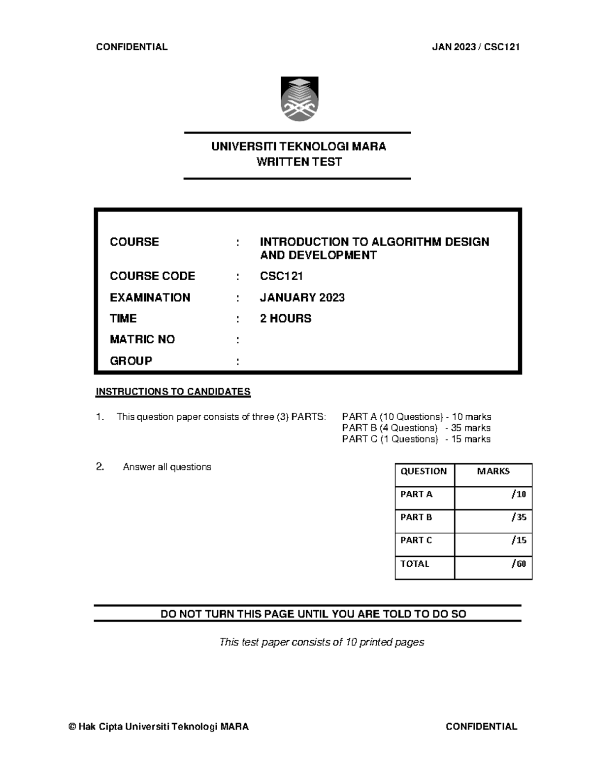 CSC121 WRITTEN TEST JAN 2023 - ALGORITHM DESIGN SET 1 - Studocu