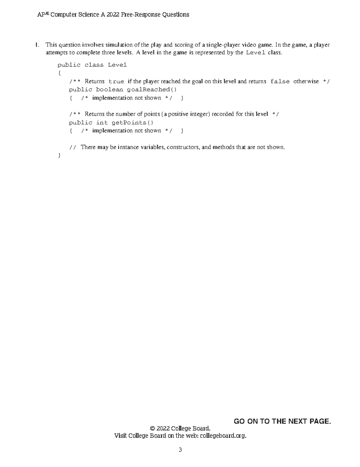 2022 CS A FRQ 1 - Video Game Simulation and Scoring Methods - Studocu