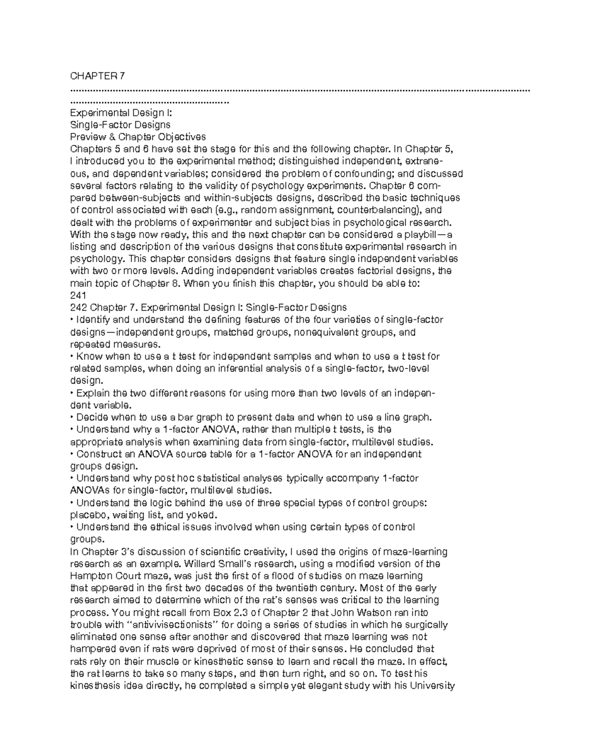 CHAPTER 7: Experimental Design I - Overview of Single-Factor Designs ...
