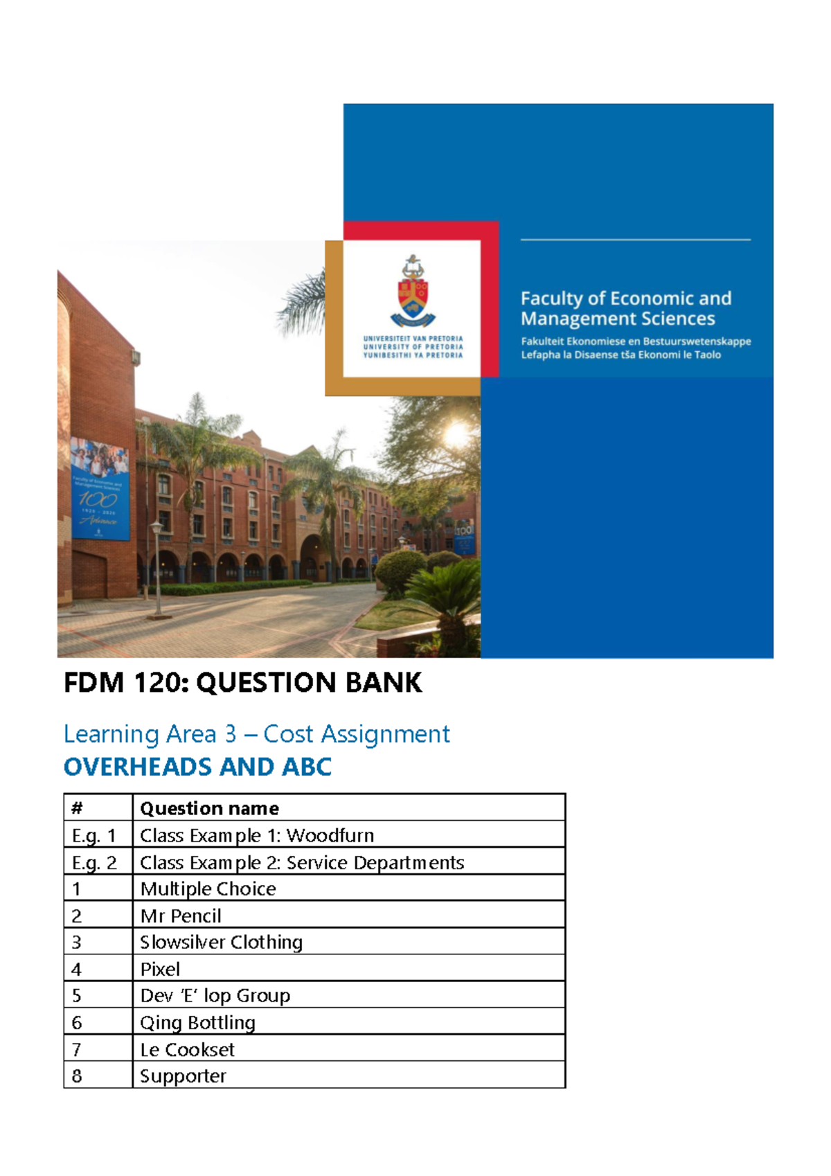 FDM120 LA 3 OH&ABC Question bank - FDM 120: QUESTION BANK Learning Area ...