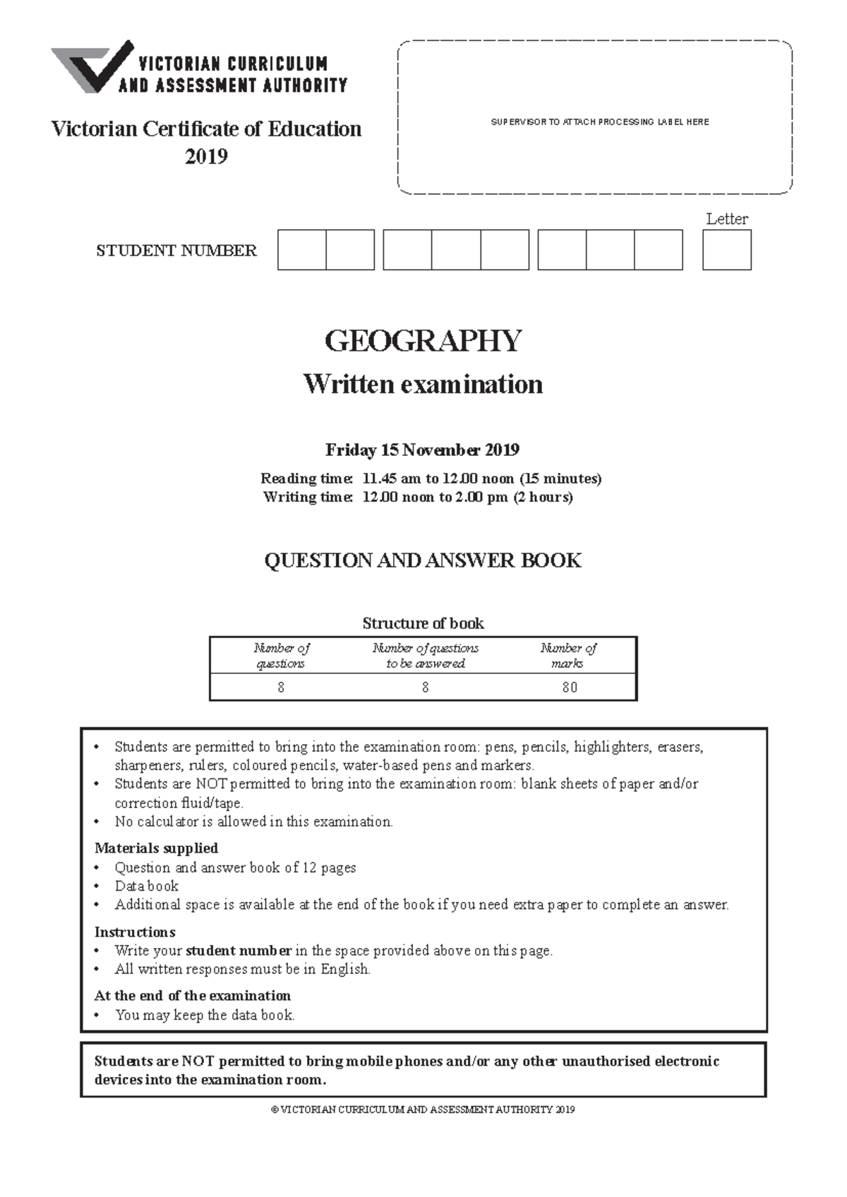 2019 VCE Geography Practice Exam - Key Concepts and Questions - Studocu