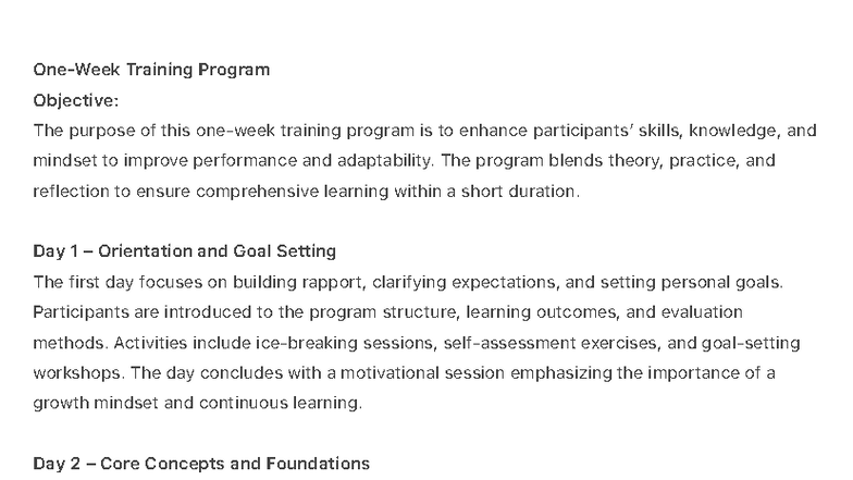 One-Week Training Program: Skills Development & Growth - Studocu