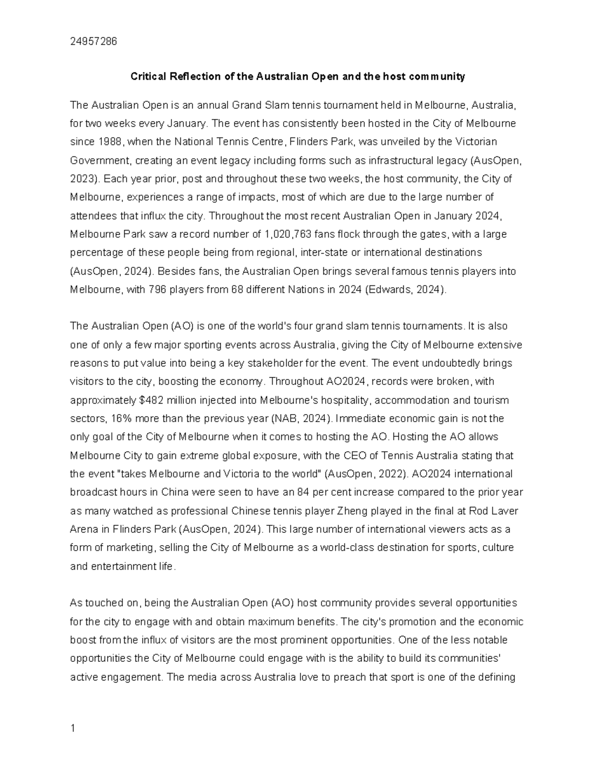 AO 2024: Critical Reflection on the Australian Open's Impact on ...